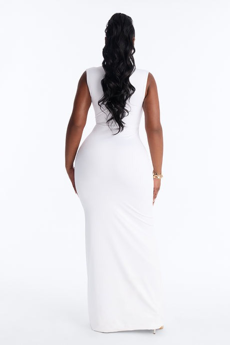 Contour Double Lined Crew Neck Sleeveless Maxi Dress - White