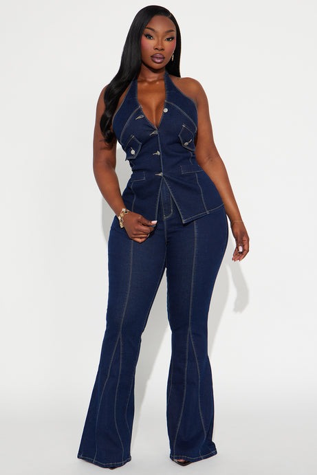 Esmeralda Denim Flare Pant Set - Dark Denim
