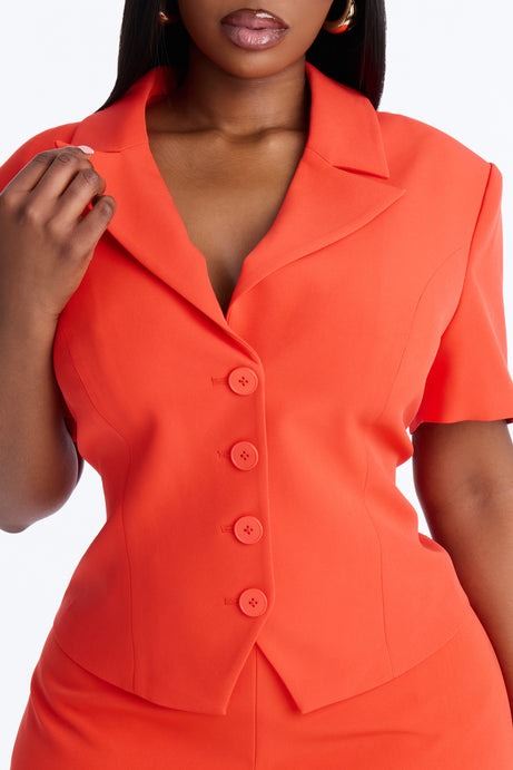 Ashleigh Short Sleeve Lace Up Blazer - Tangerine