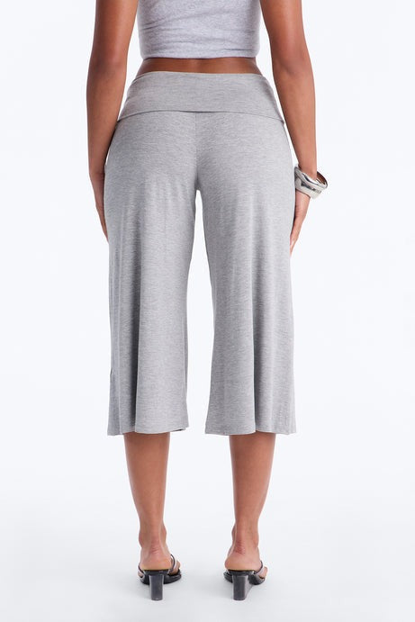 Kiki Low Rise Foldover Gaucho Pant - Heather Grey