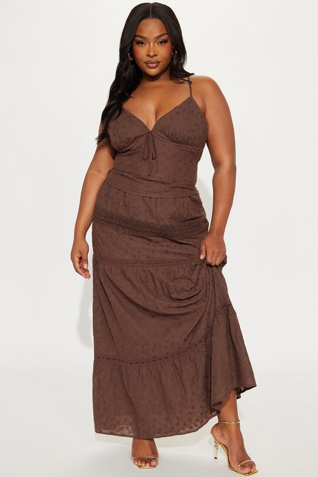Camille Eyelet Maxi Skirt Set - Chocolate