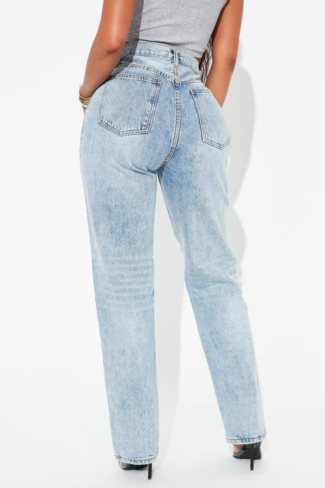 Crossover Straight Leg Jeans - Light Blue Wash