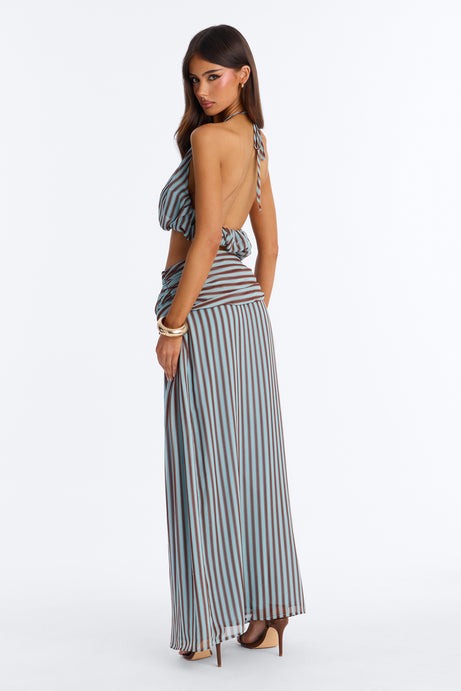 Marina Halter Striped Skirt Set - Brown/combo