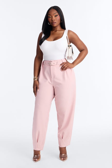Saddle Up Belted Barrel Leg Trouser - Light Pink