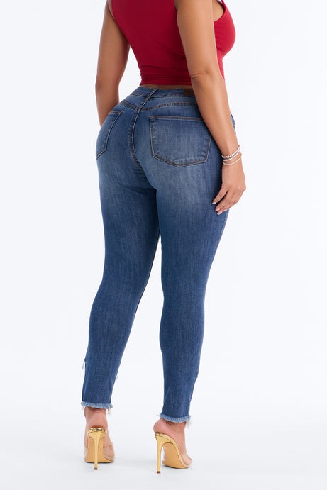 Take Five Ripped High Rise Stretch Skinny Jeans - Dark Wash
