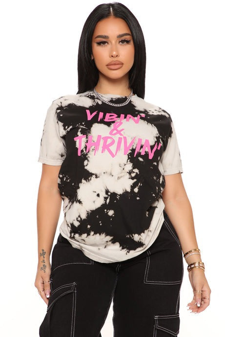 Positive Vibin' Tie Dye Top - Black/White