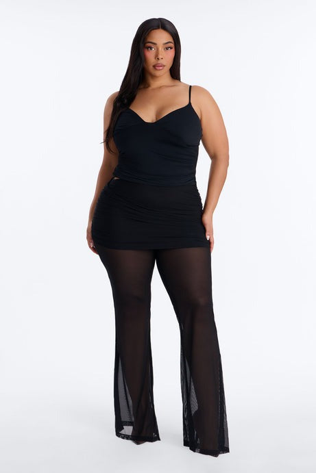 Power Mesh Foldover Ruched Flare Pant - Black