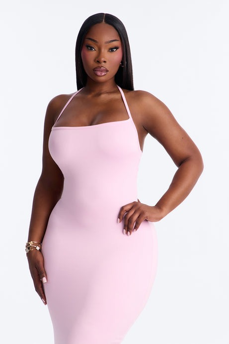 Contour Double Lined Halter Maxi Dress - Light Pink