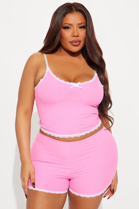 Daydreaming Ribbed PJ Short Set - Hot Pink