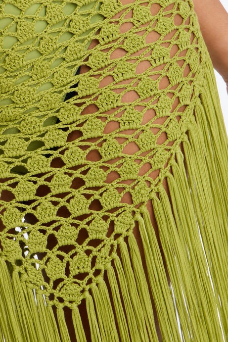 Heatwave Fringe Crochet Maxi Dress - Chartreuse