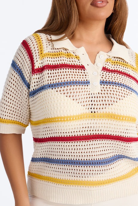 Clear Skies Crochet Polo Top - Natural/Combo