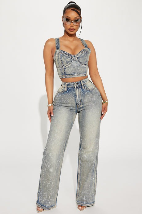Chasing A Dream Embellished Stretch Straight Leg Jeans - Vintage Wash