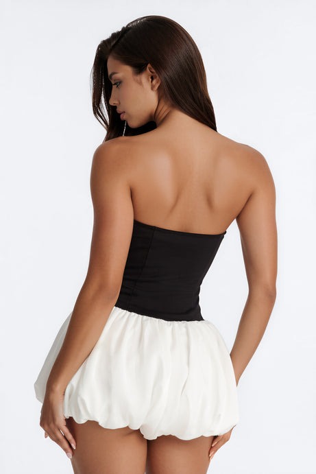 Ballet Babydoll Strapless Bubble Romper - Black/White