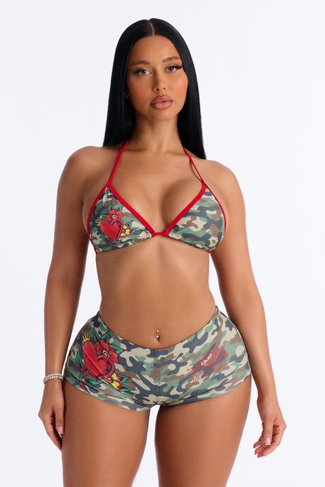 Ed Hardy Camo Hearts Boyshort 2 Piece Bikini - Olive/combo