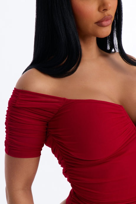 The Finer Things Mesh Short Sleeve Bodysuit - Red