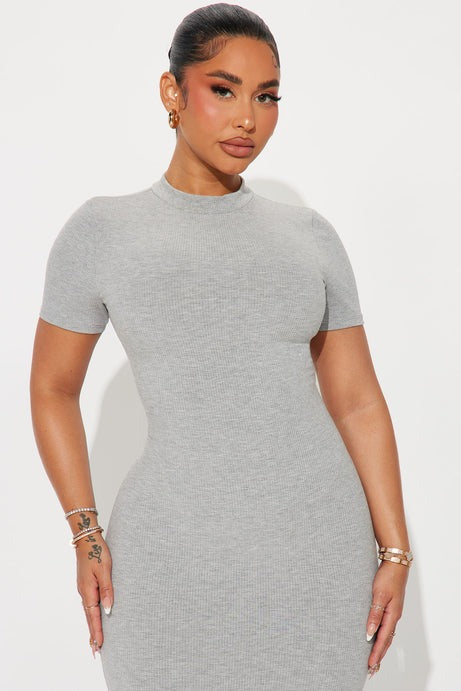 Cora Snatched Maxi Dress - Heather Grey