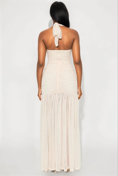 Brenda Halter Mesh Maxi Dress - Ivory