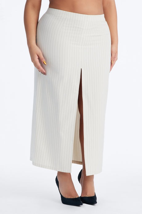 Dangerously Cute Pinstripe Midi Skirt - Cream/combo