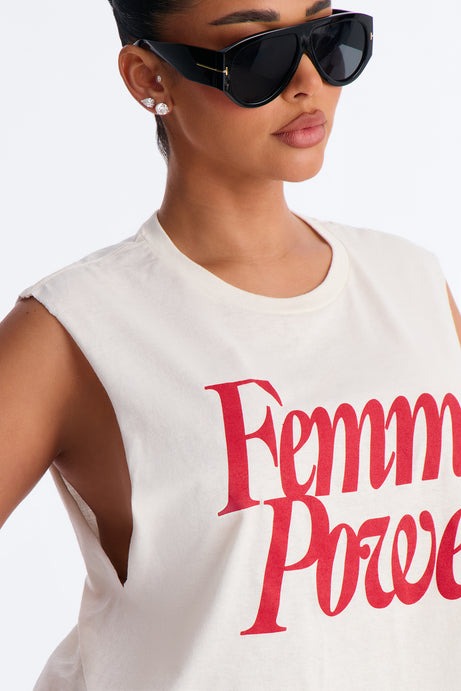 Femme Power Cropped Muscle Tank - Cream