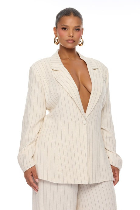Camille Linen Blazer Suit Set - Cream/combo