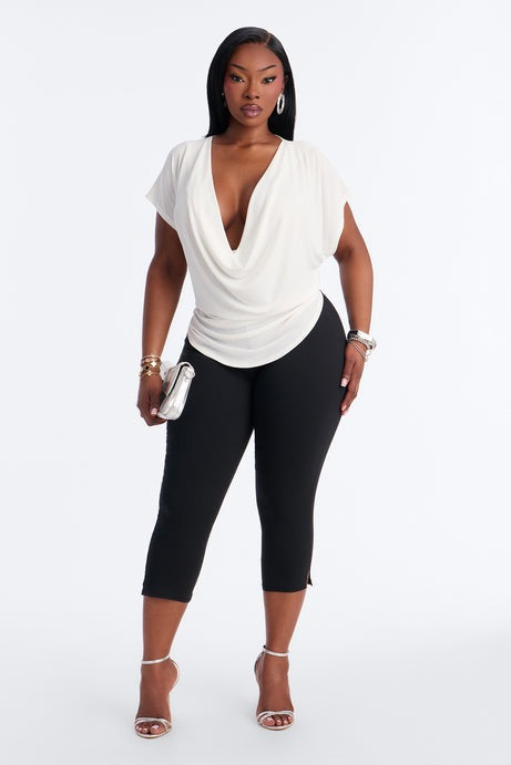 Casey Deep V-Neck Short Sleeve Top - White