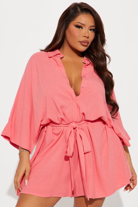 Charlotte Linen Romper - Coral