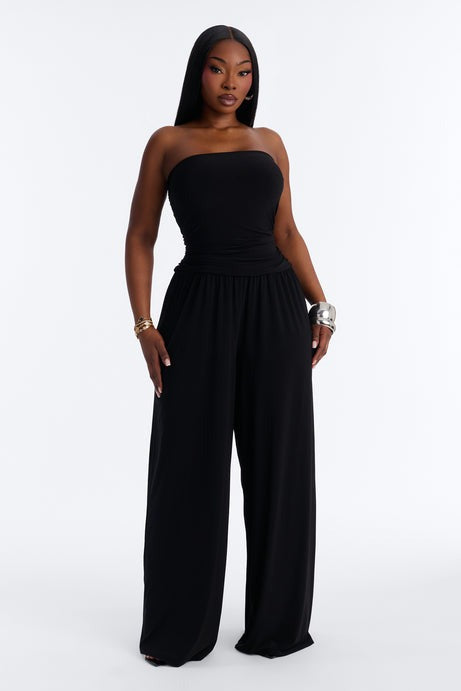Cierra Ruched Strapless Jumpsuit - Black