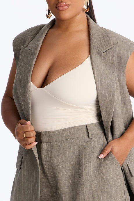 Cameron Pinstripe Vest Short Set - Olive
