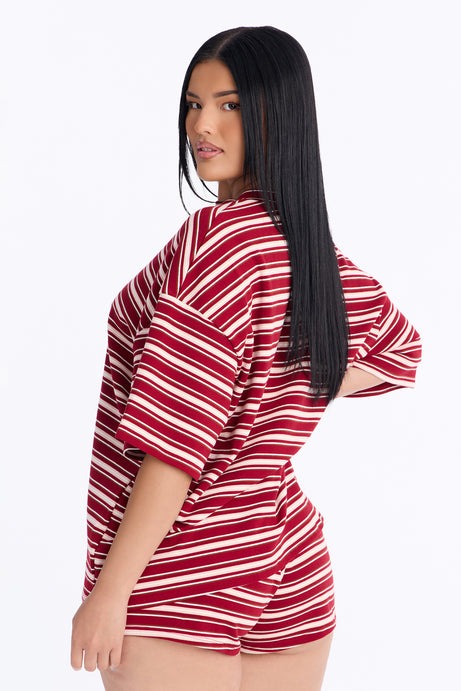 Need A Minute Striped Short Set - Red/combo