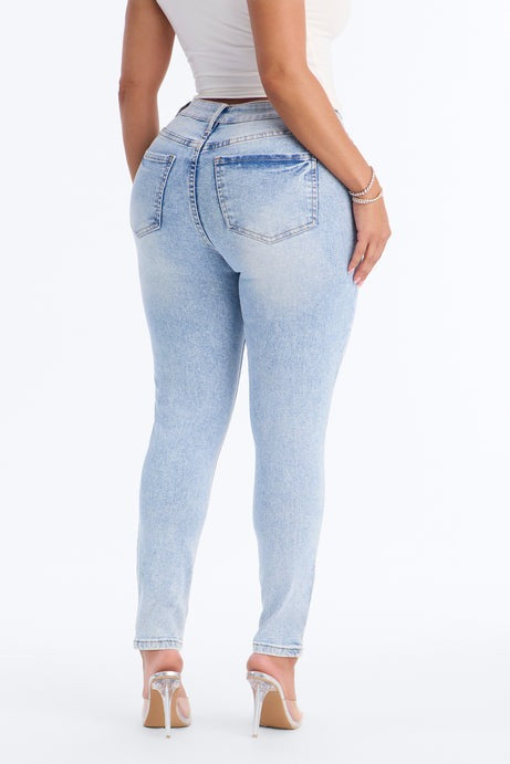 Super Stars High Rise Ripped Skinny Jeans - Light Wash