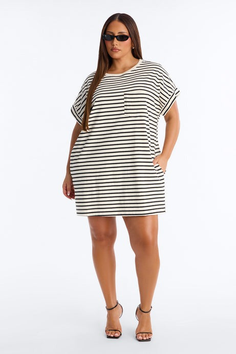 Raelynn Short Sleeve Cotton Shirt Mini Dress - Black/White