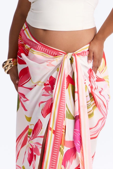 Jet Set Tropical Print Wrap Skirt - Pink/combo