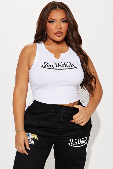 Von Dutch Ribbed Notch Neck Tank Top - White