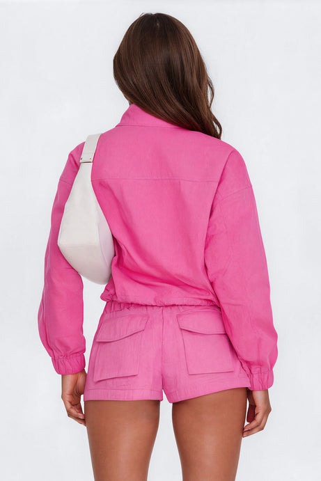 Connie High Neck Quarter Zip Windbreaker Jacket - Pink