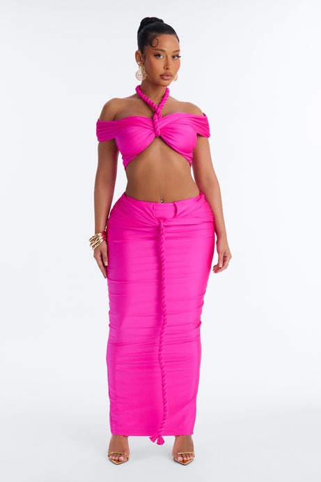 Eve Halter Maxi Skirt Set - Fuchsia