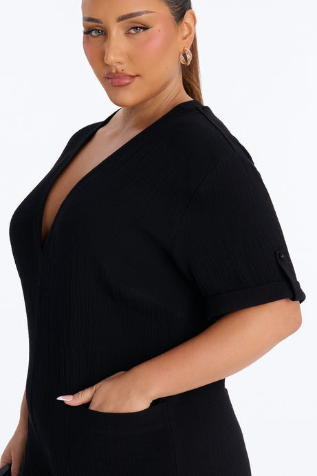 Meg Casual Gauze Romper - Black