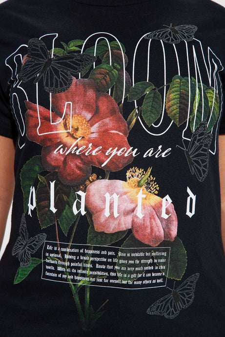 Watch Me Bloom Graphic Tshirt - Black