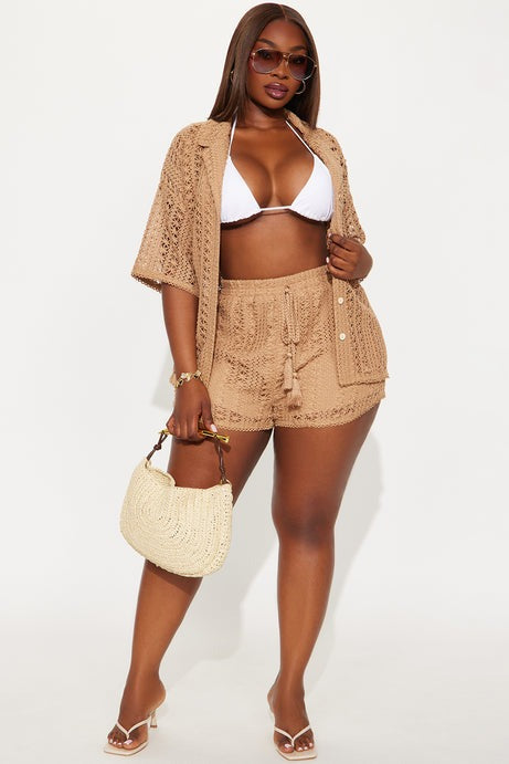 Meet At Dusk Crochet Short Set - Taupe