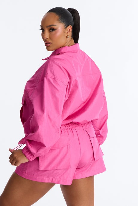 Connie High Neck Quarter Zip Windbreaker Jacket - Pink