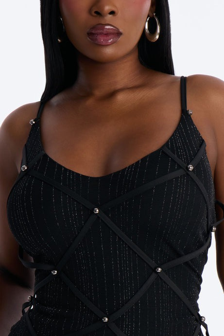 Desert Halo Embellished Fringe Tank Top - Black