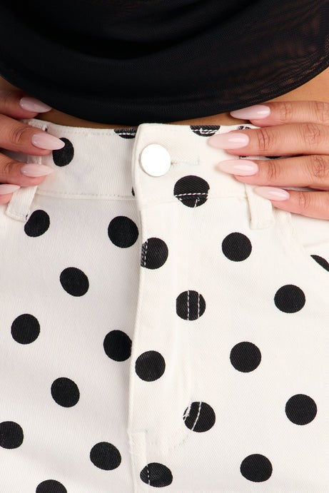 On The Dot Printed Wide Leg Jeans - White/combo