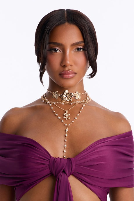 Island Bloom Layered Lariat Necklace - Gold