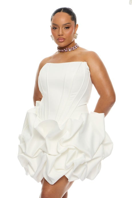 Ivona Bubble Satin Mini Dress - White