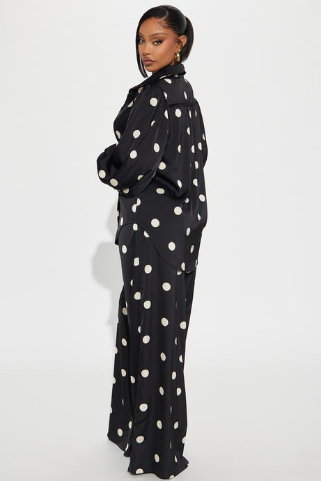Chloe Satin Pant Set - Black/White