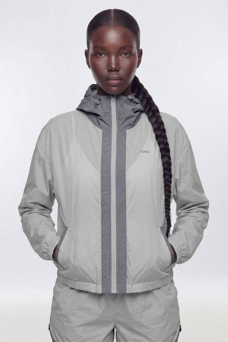Reflective Lightweight Hooded Running Jacket - Grey/Silver