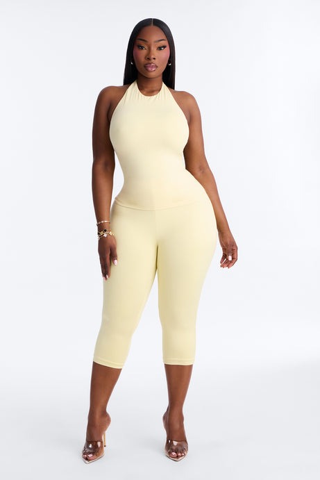 Second Skin Bra Pad Sleeveless Halter Top - Butter Yellow
