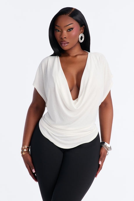Casey Deep V-Neck Short Sleeve Top - White