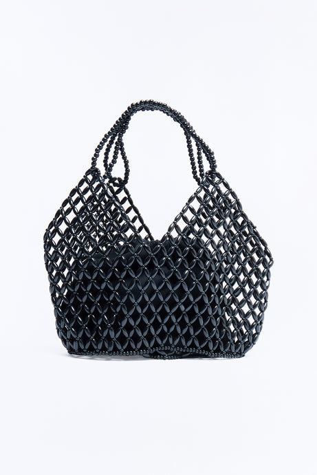 Coastal Escape Beaded Shoulder Handbag - Black