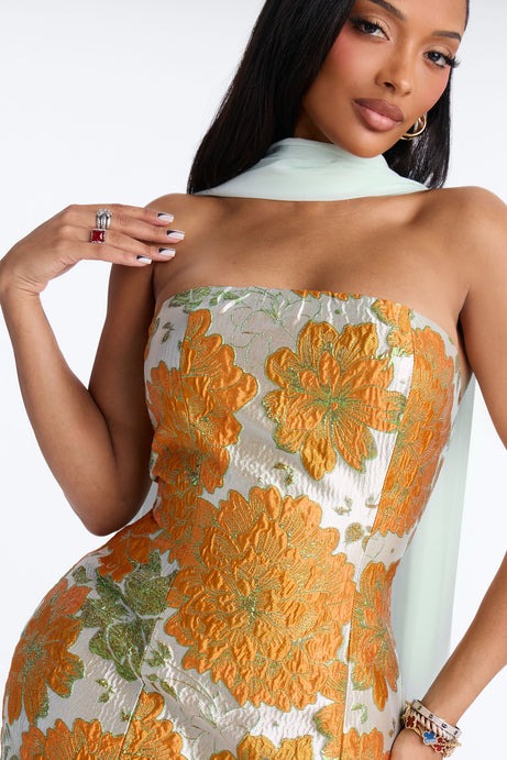 Bare Beauty Scarf Jacquard Gown - Mint/combo