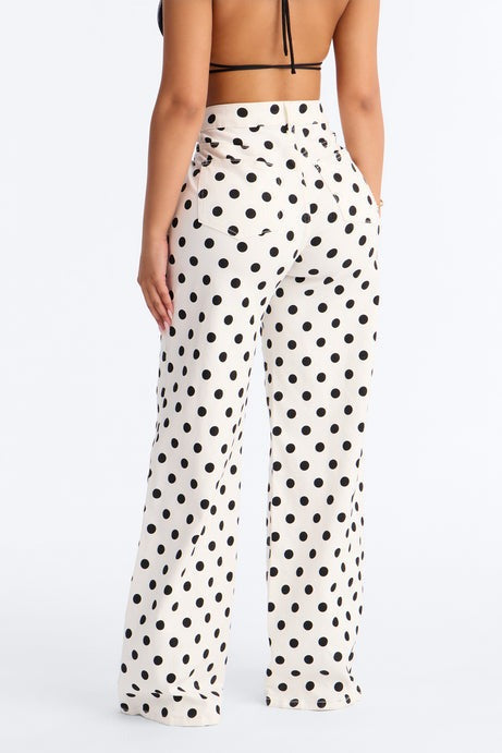 On The Dot Printed Wide Leg Jeans - White/combo